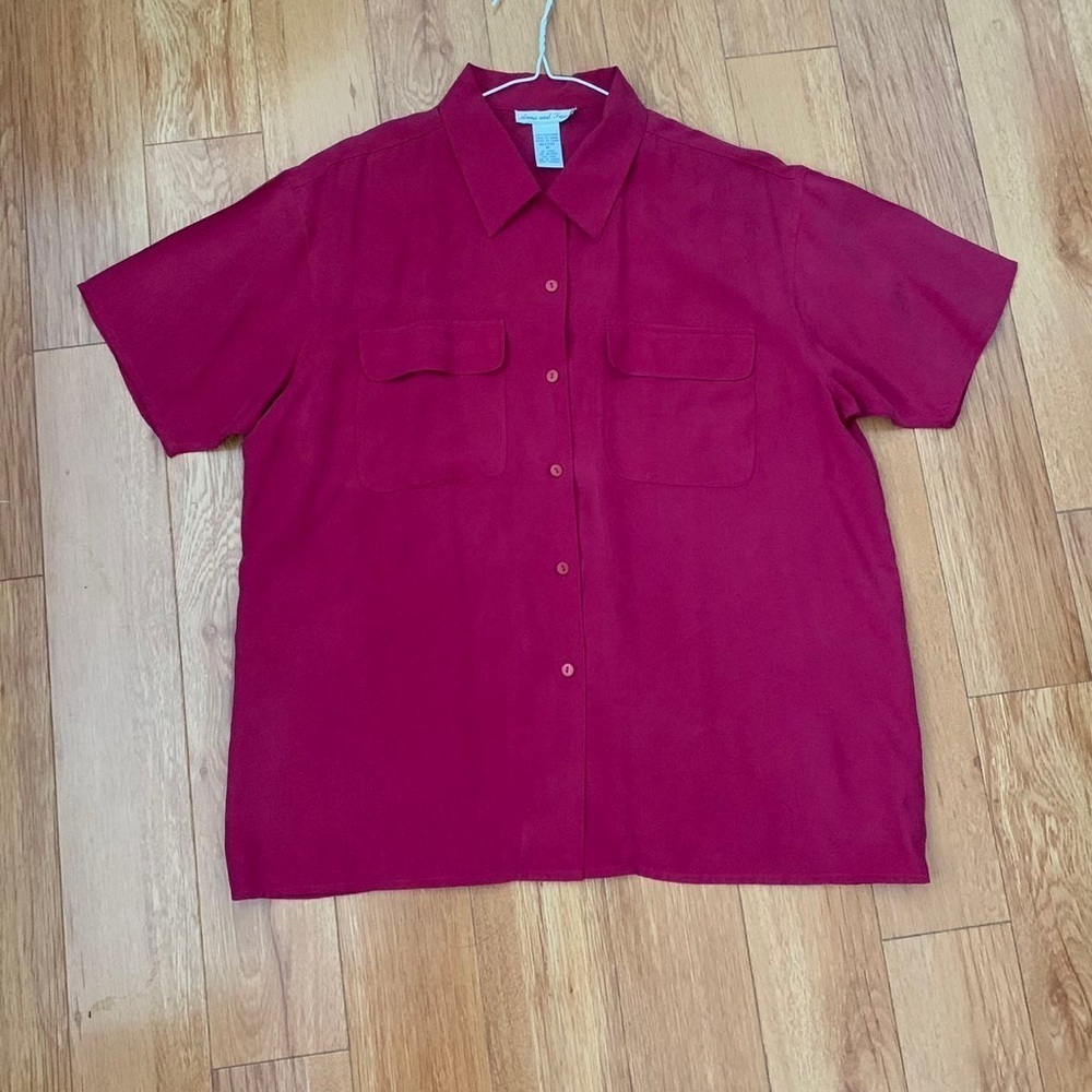 Anna and frank M 100% Silk Short Sleeve‎ Boxy Button Shirt Pink Vintage 90s